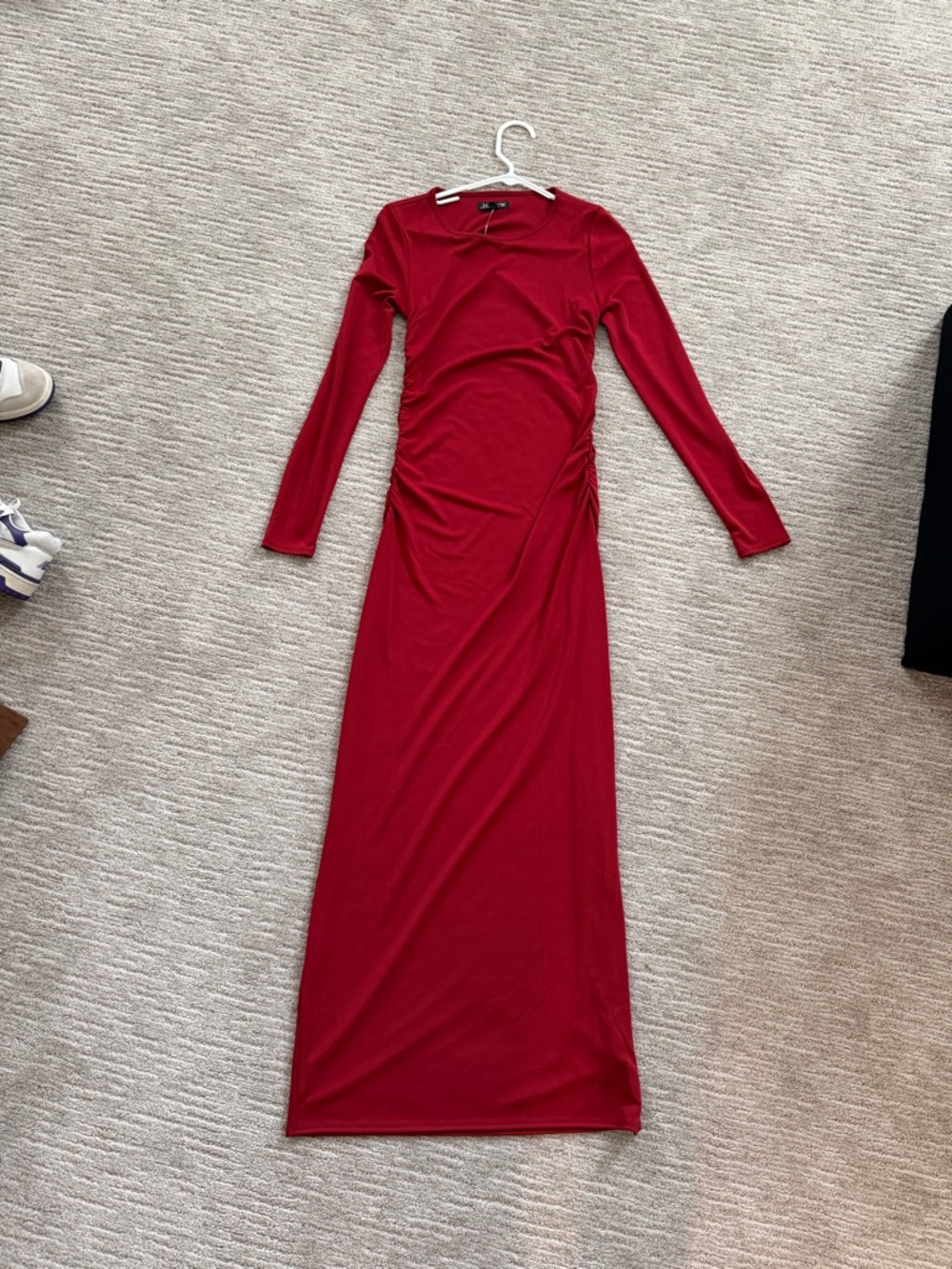 JCREW NWT Long Sleeve Red Maxi Dress with Side Ruching